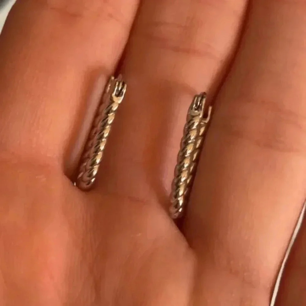 COPY - COPY - Sterling Silver Oval Twist Hoop Earrings - Picture 3 of 3